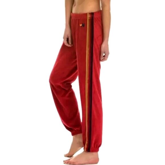 AVIATOR NATION Striped Velvet Velour Jogger Sweatpants Red Women's XL 5 Stripe - Picture 4 of 7